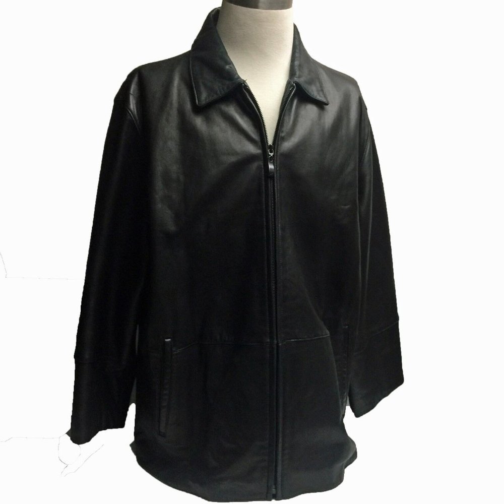 Perry Ellis PORTFOLIO Black Soft Leather Fully Lined 3/4‎ Coat